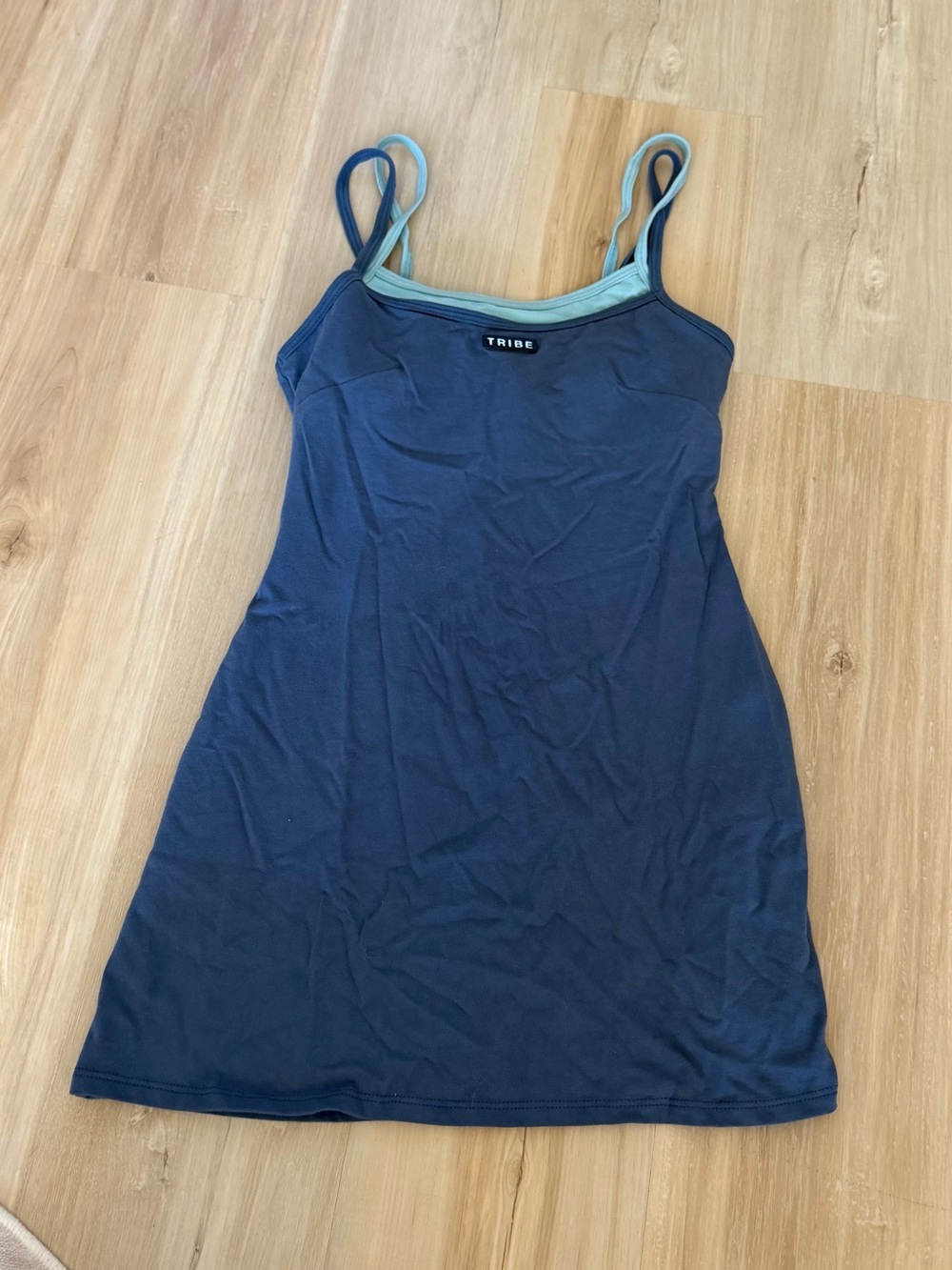 Tribe Navy Spaghetti Strap Camisole Dress with Light Blue Trim